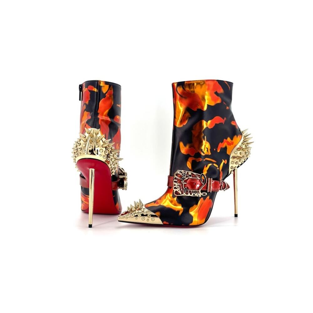 NEW Christian Louboutin Womenphis 100 Spike Logo Buckle Stiletto Heeled Boots 40 - Picture 2 of 11